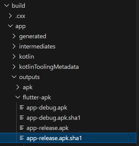 Explorer で build/app/outputs/flutter-apk 配下の APK を確認している画面