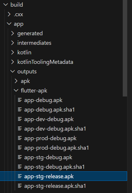 staging 用 APK の出力を Explorer で確認している画面