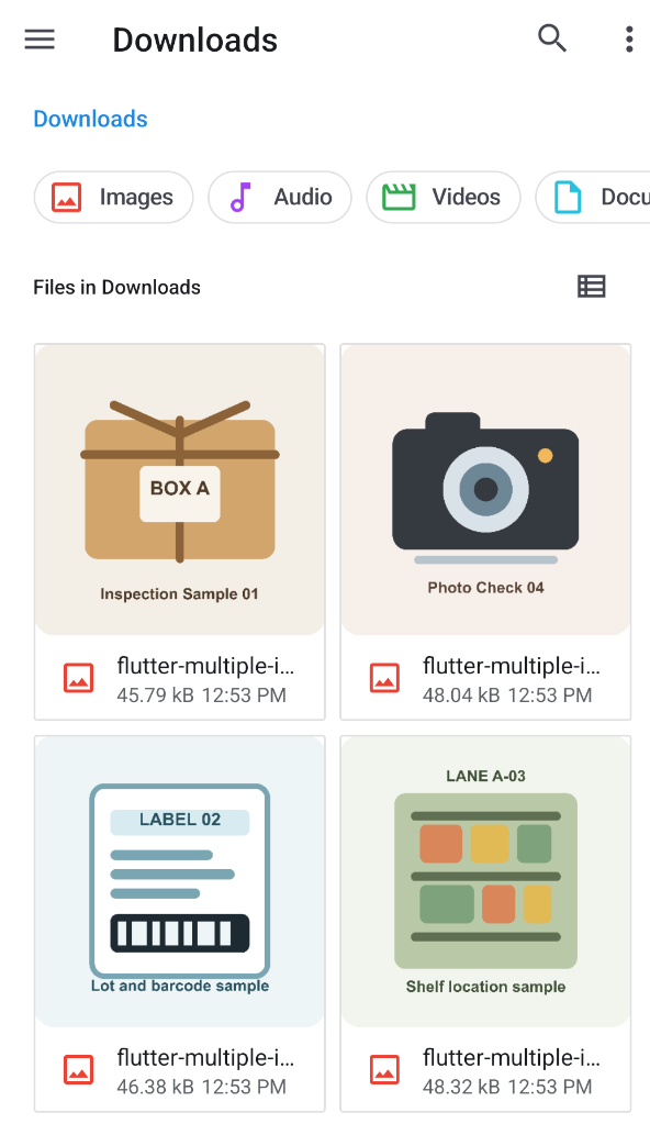 Downloads に検証用 PNG を 4 枚入れた状態