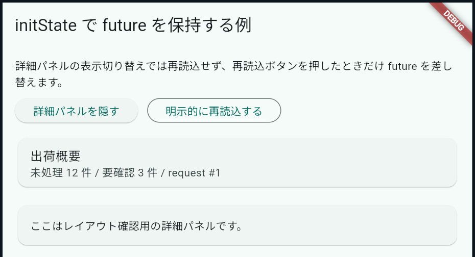 初回表示: request #1 が読み込まれた状態