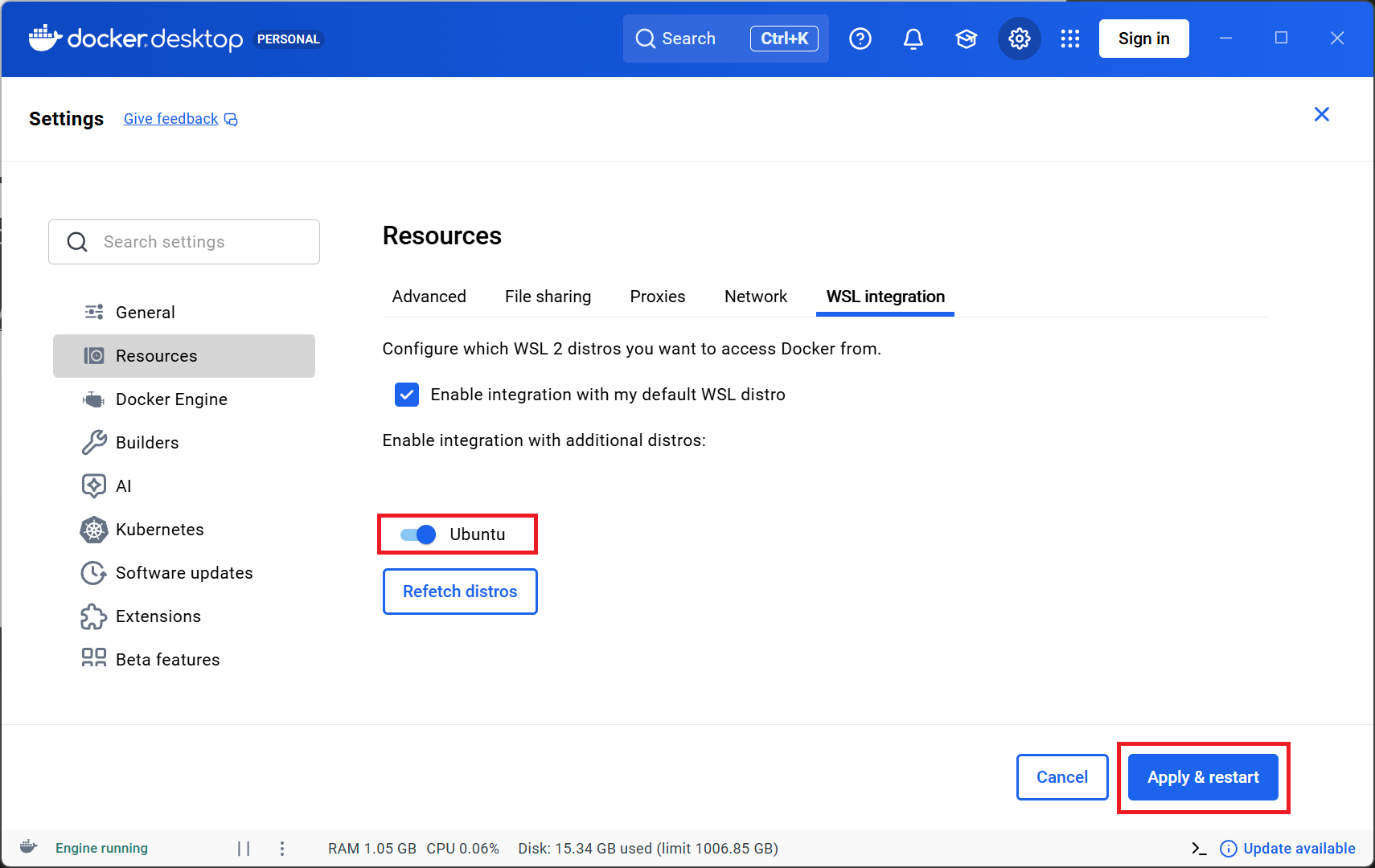 Docker Desktop WSL integration