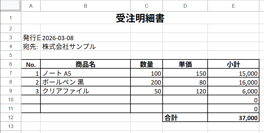 ダウンロードした帳票の確認画面
