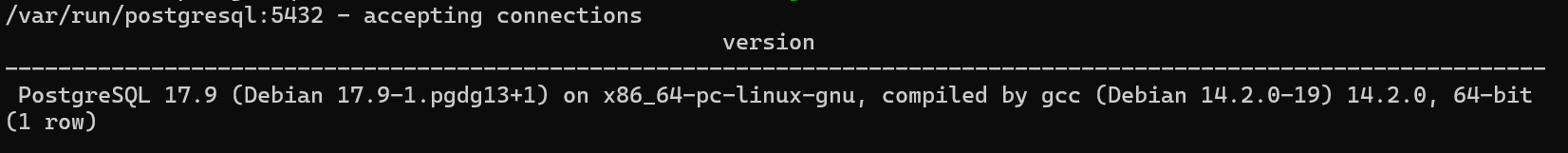 起動確認 — pg_isready と SELECT version() の出力
