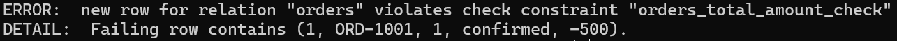 CHECK 違反エラー（total_amount）— new row violates check constraint "orders_total_amount_check"