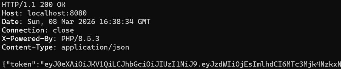 login が token を返した画面