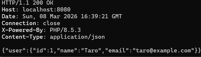 Authorization Bearer 付きの me が 200 を返した画面