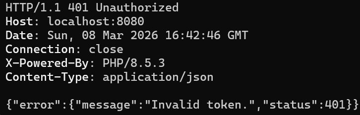 不正 token で 401 Unauthorized を返した画面