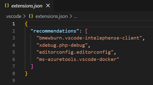 vscode php dev setup extension json